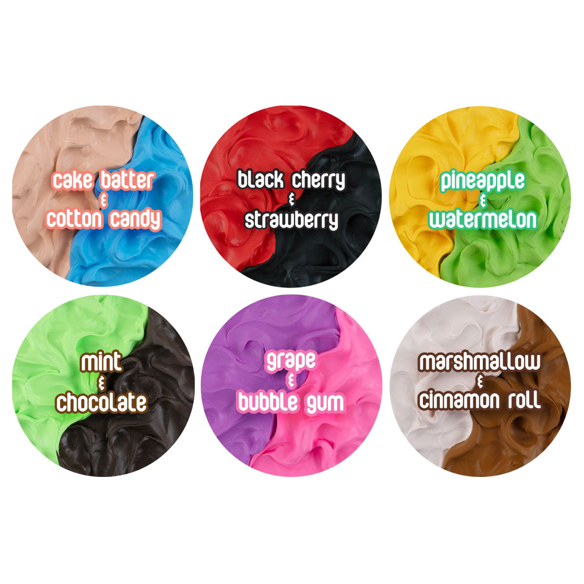 Scentco Geladough Gourmet Scented Fidget Dough scent and color examples