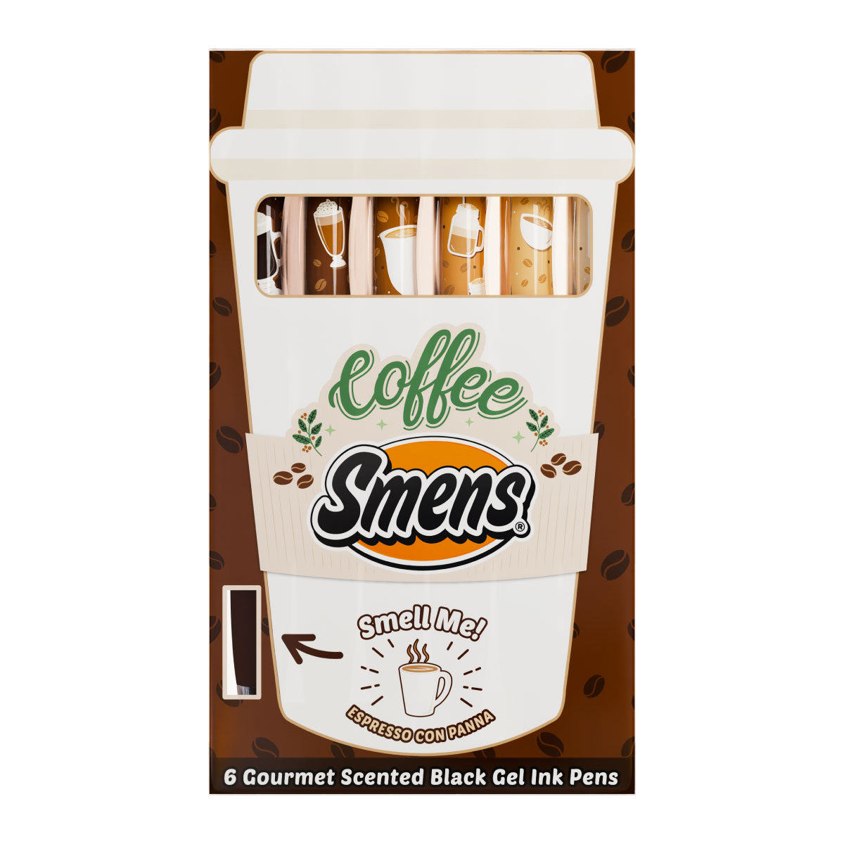 Coffee Smens Gourmet Scented Pens - Set of 6 Black Gel Pens