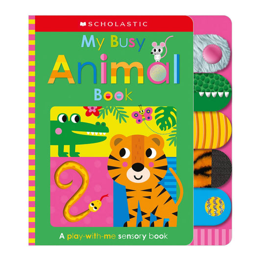Scholastic My Busy Animal Board Book, A play with me sensory book for toddlers.