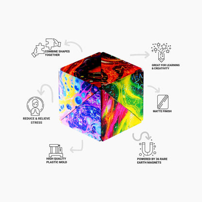 Shashibo Holographic 2.0 Features: Combine cubes together for expanded shapes, high quality plastic mold, powered by 36 rare earth magnets. A great fidget toy!