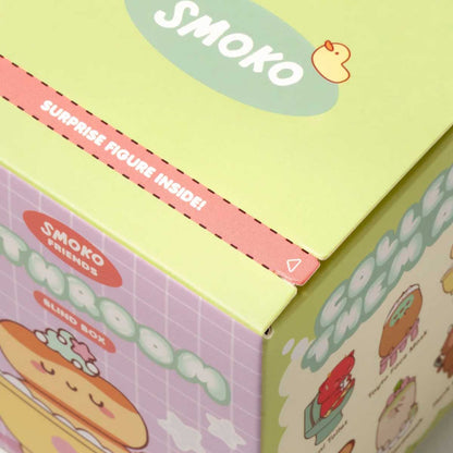 Close up of pull tab on box of Smoko Friends Bathroom Blind Box Figure