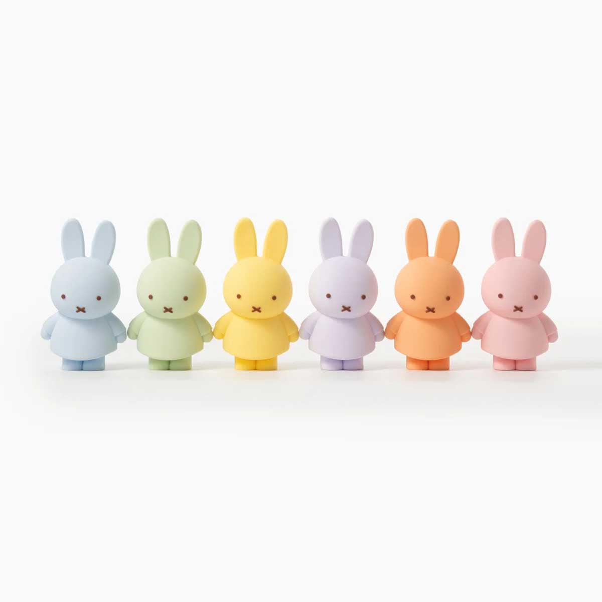 All 6 Smoko Miffy Goes Pastel Blind Box Figures lined up in a row