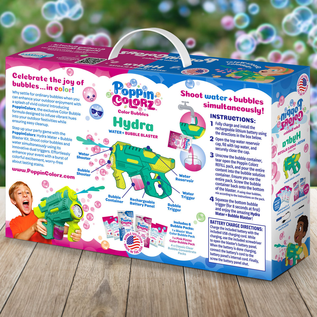 South Beach Bubbles PoppinColorz Hydra 2-in-1 Water and Bubble Blaster