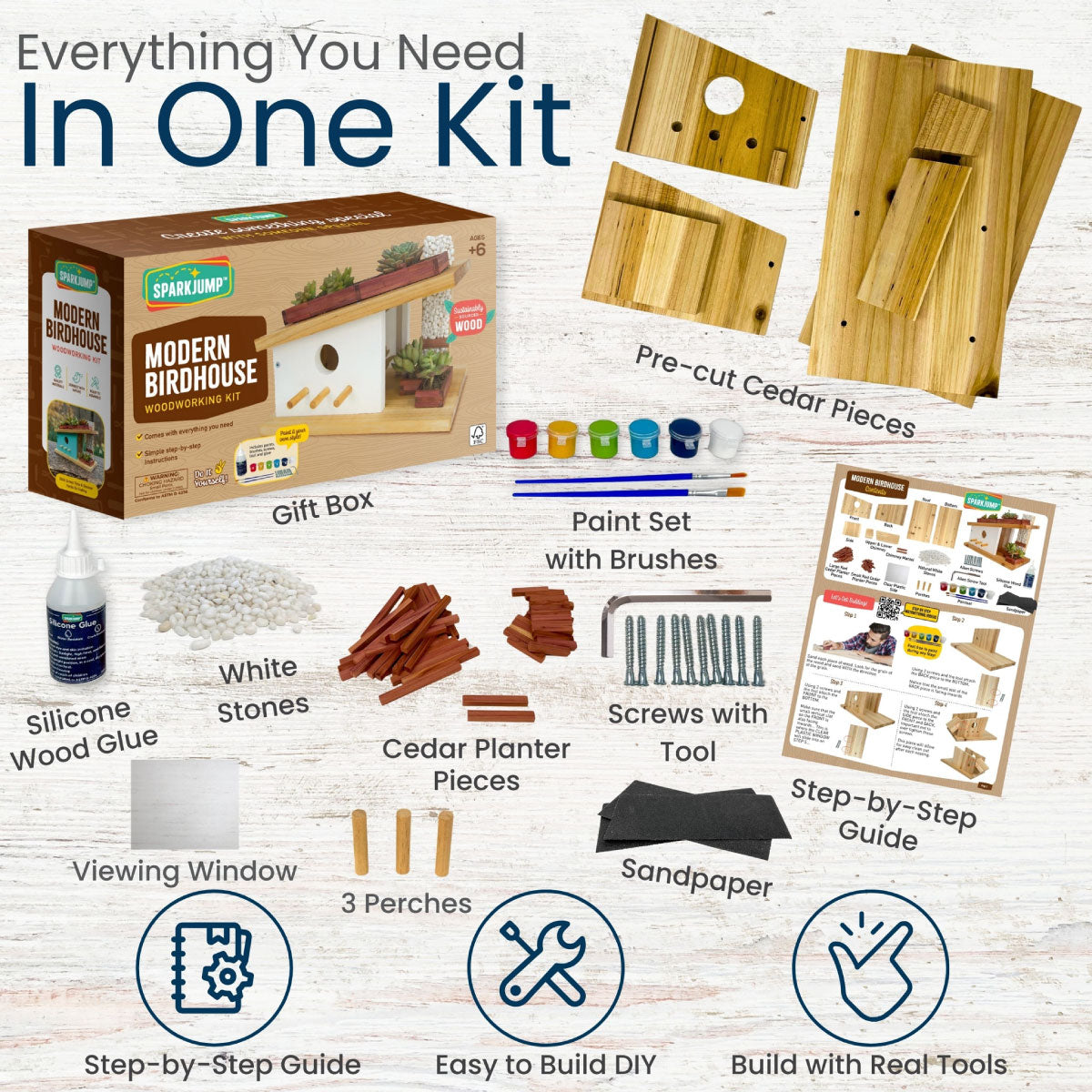 SparkJump Modern Birdhouse Woodworking Kit