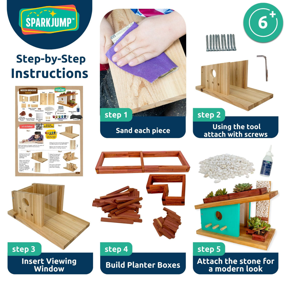 SparkJump Modern Birdhouse Woodworking Kit