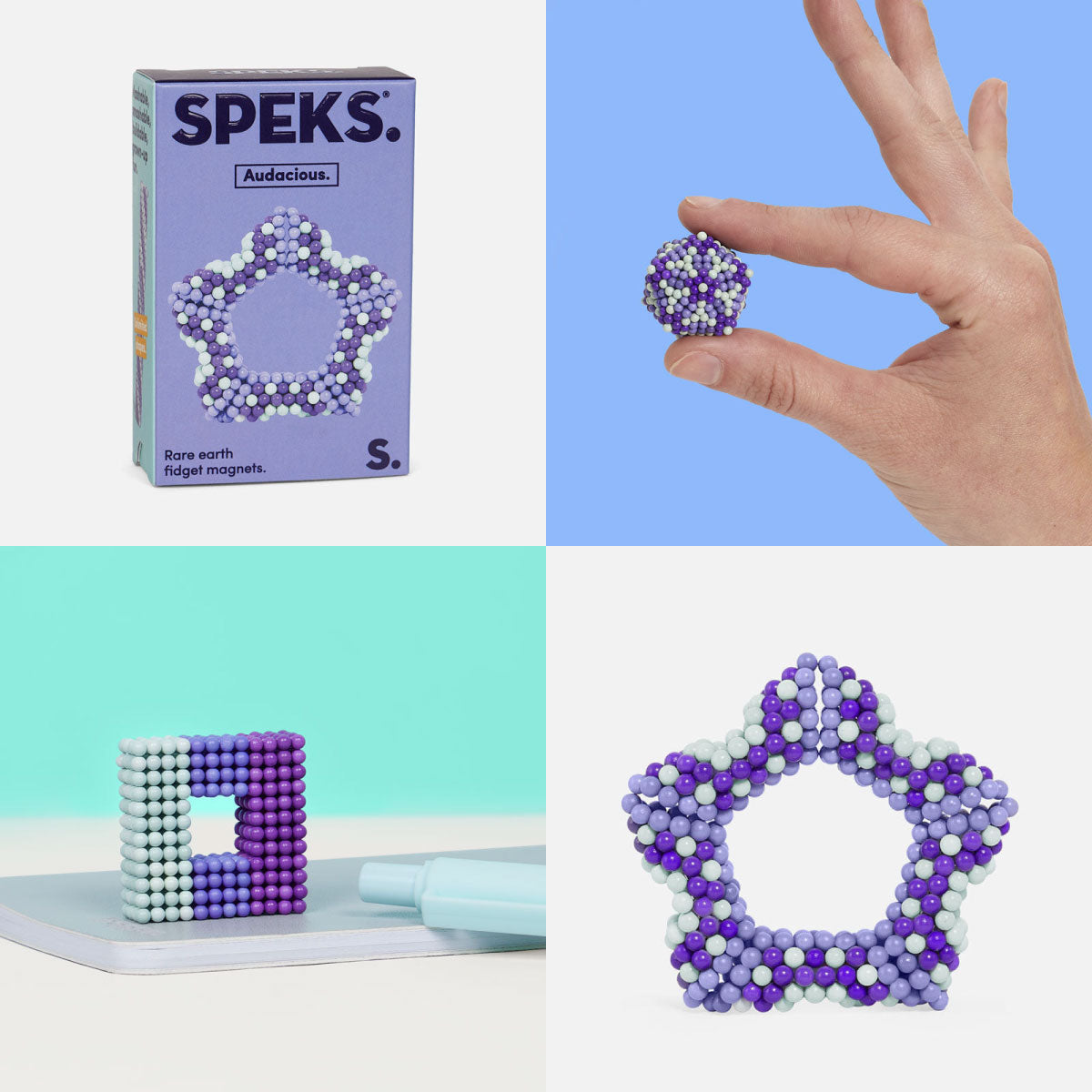 Speks Bold 432 Mini Fidget Magnets - Audacious (lilac / berry / very pale green)