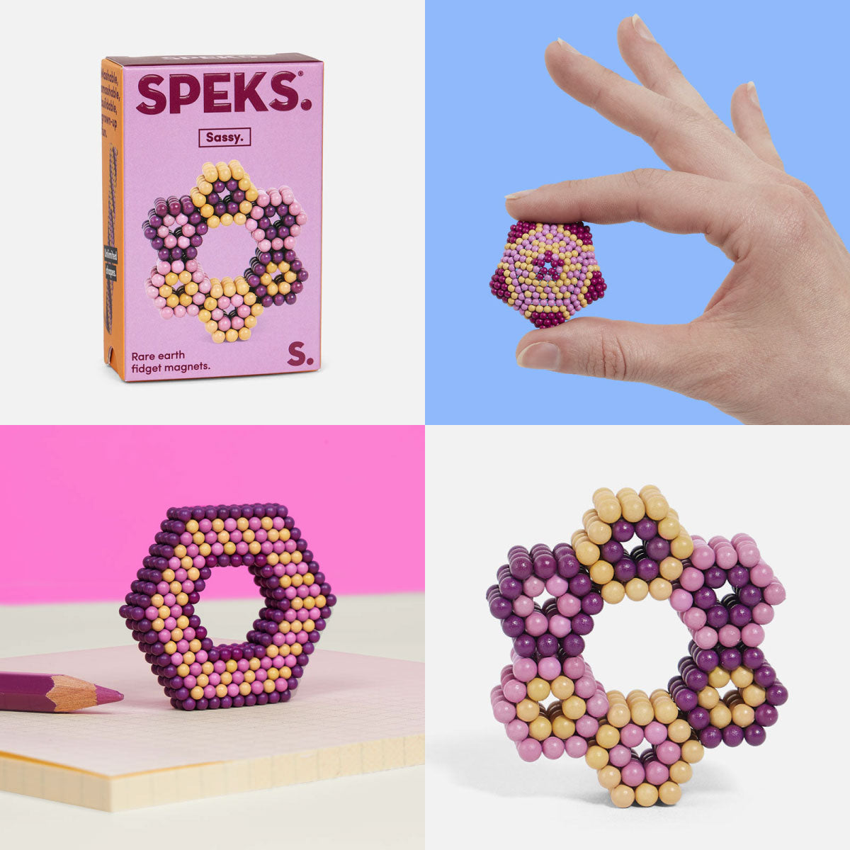 Speks Bold 432 Mini Fidget Magnets - Sassy (mulberry / pink / pale mustard yellow)