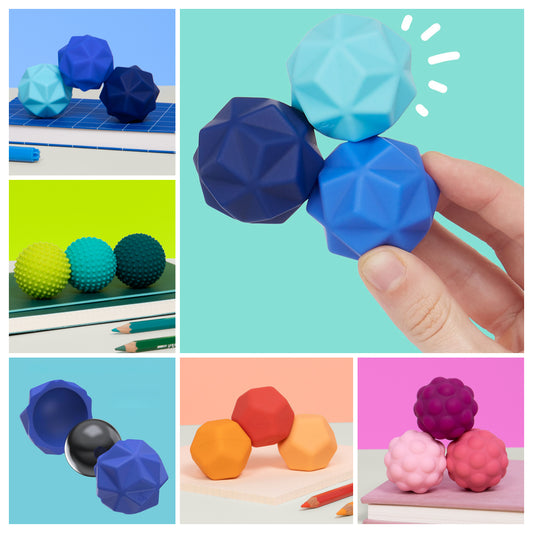 Speks Odds Silicone Magnet Fidget 3 Pack in Blue, Green, Orange, and Purple sets