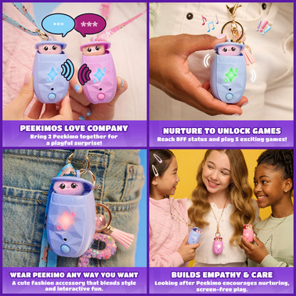 Spin Master Peekimo Electronic Pet Features: Peekimos love company, nurture them to unlock games, clip lets you wear anyway you want, caring for Peekimo builds empathy and care.