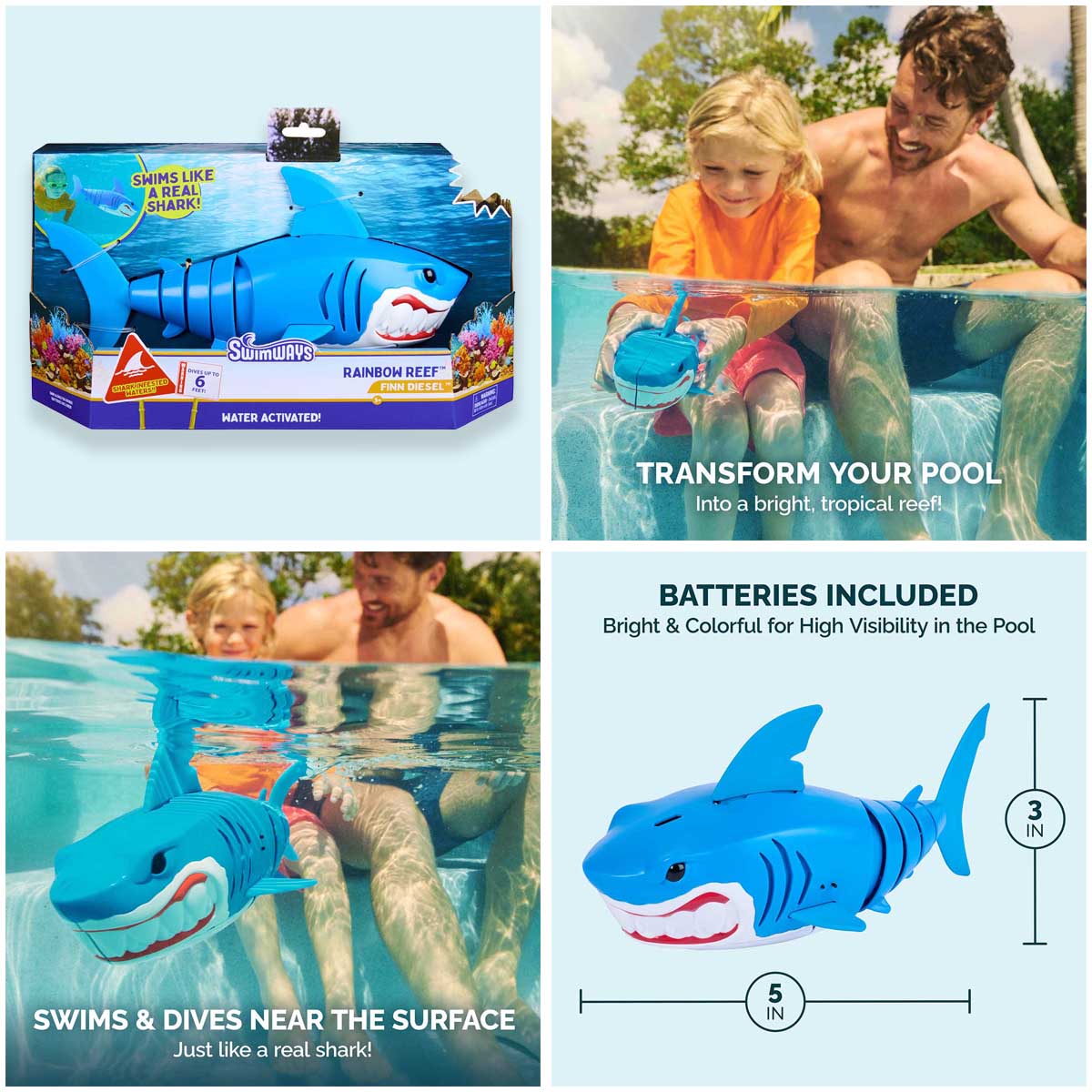 Spin Master - Swimways Rainbow Reef: Finn Diesel Water Activated Shark