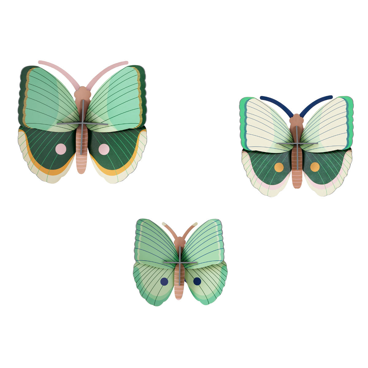 Studio Roof Fern Striped Butterflies Wall Art, set of 3