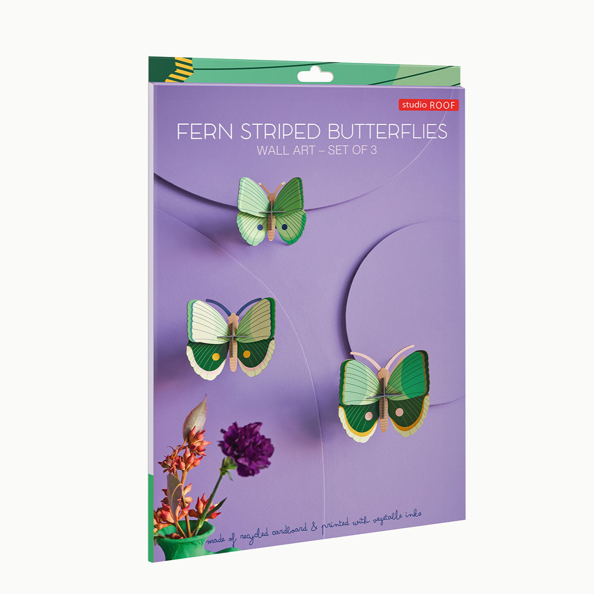 Studio Roof Fern Striped Butterflies Wall Art, set of 3