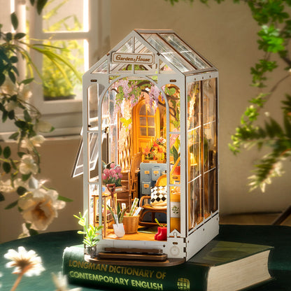 DIY Miniature Book Nook Kit, Garden House, sitting near sunny window, from Hands Craft.