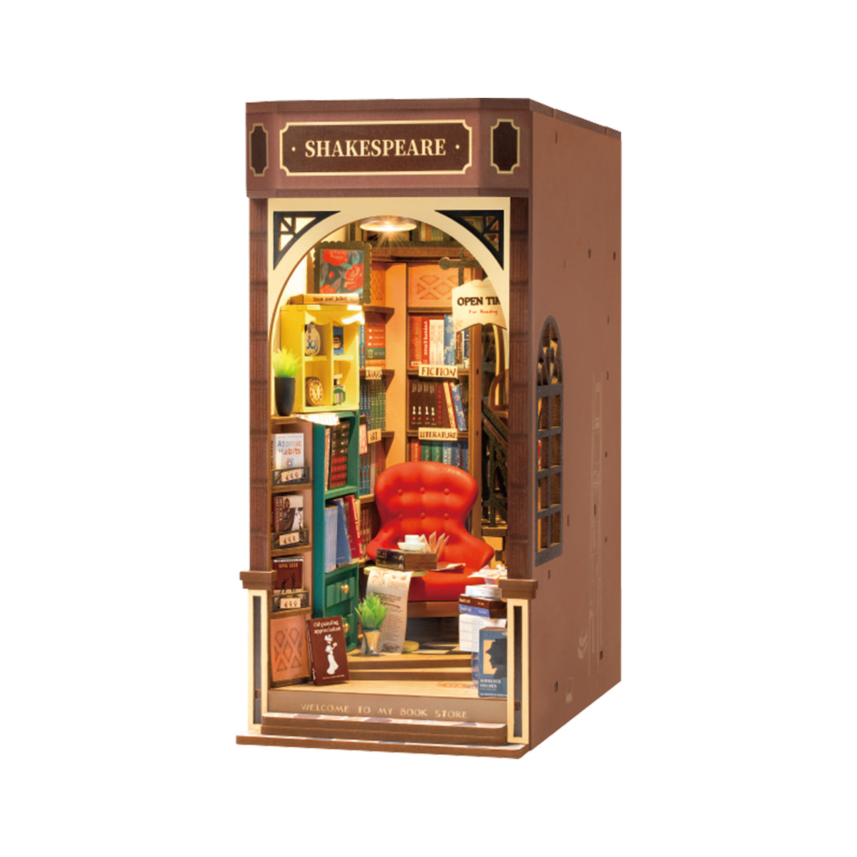 DIY Miniature Book Nook Kit, Shakespeare-inspired Bookstore, from Hands Craft.