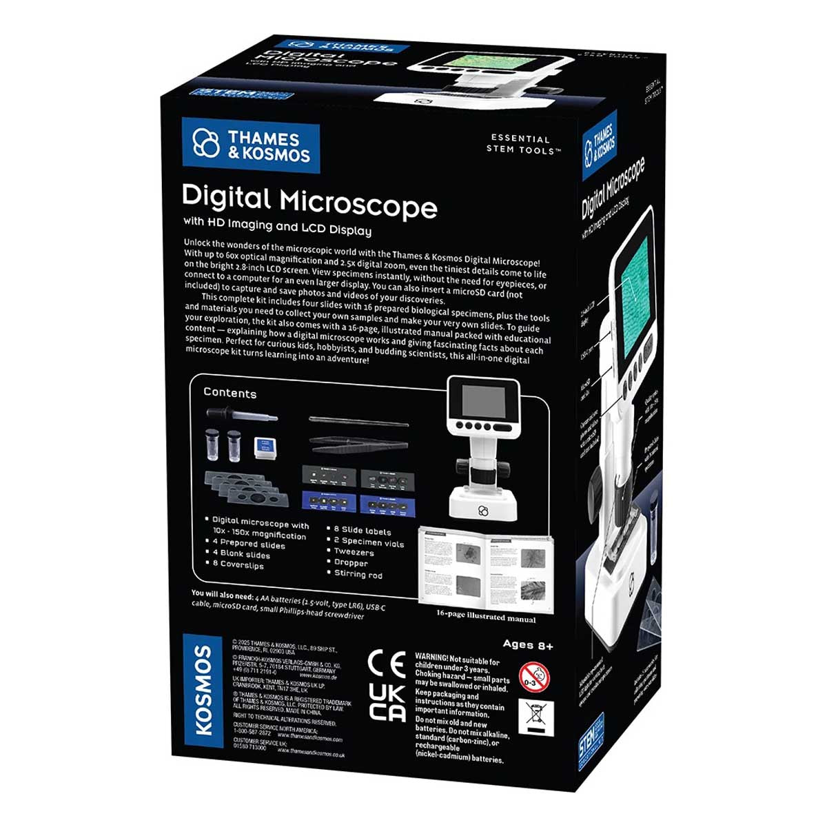Back of box. Thames and Kosmos Digital Microscope with HD Imaging