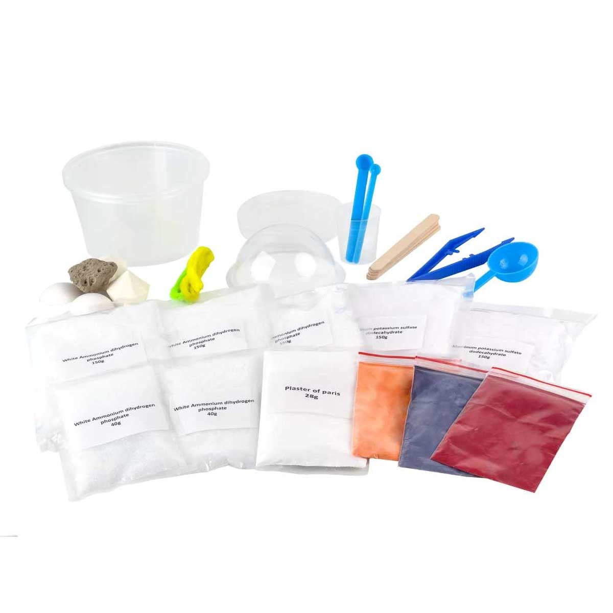 Contents laid out. Thames and Kosmos Ooze Labs: Big Bucket of Crystal Growing