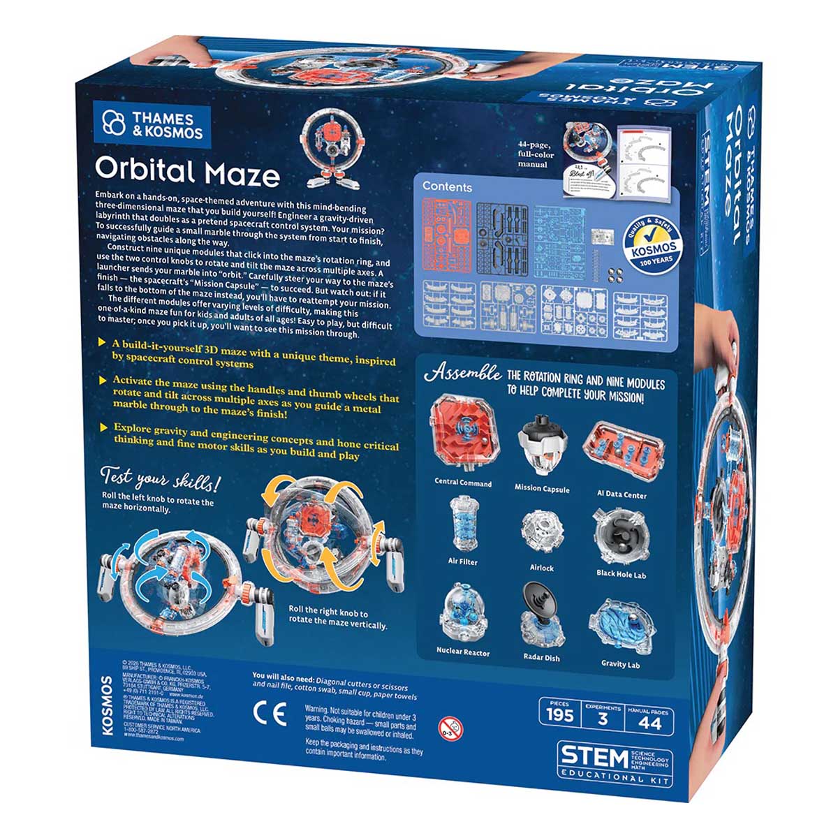 Back of box. Thames and Kosmos Orbital 3D Maze