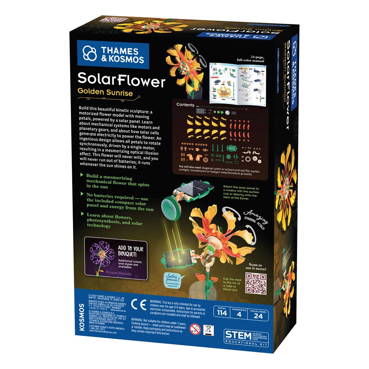 Back of box for Assembled Thames and Kosmos SolarFlower Golden Sunrise 