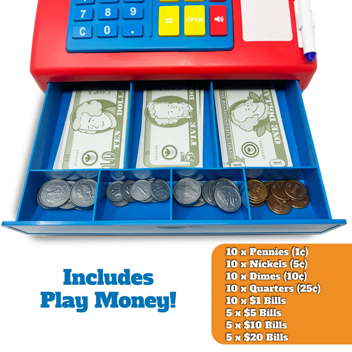 Thin Air Brands Dr STEM Toys Solar Powered Cash Register Toy with play money and coins