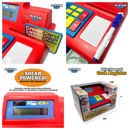 Thin Air Brands Dr STEM Toys Solar Powered Cash Register Toy features