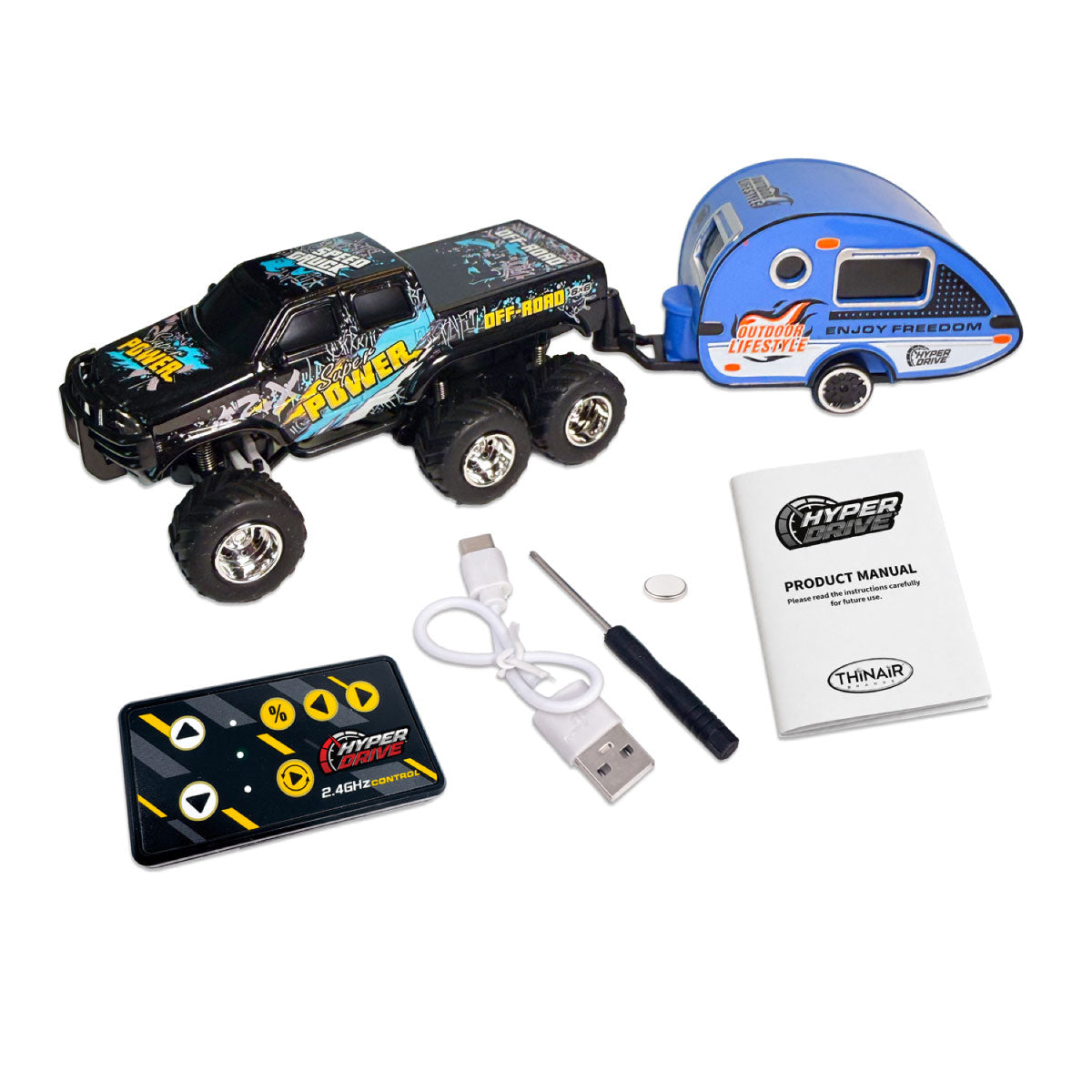 Hyper Drive Mini RC 6-Wheel Pickup Truck with Camper Trailer