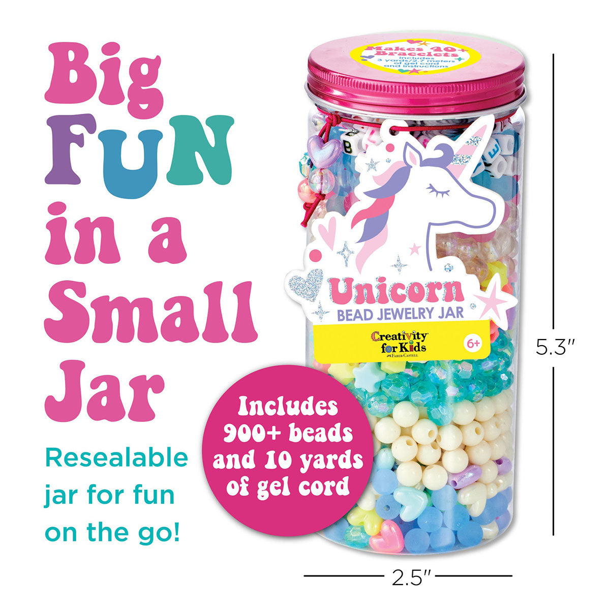Big fun in a small jar! Unicorn Bead Jewelry by Creativity for Kids.