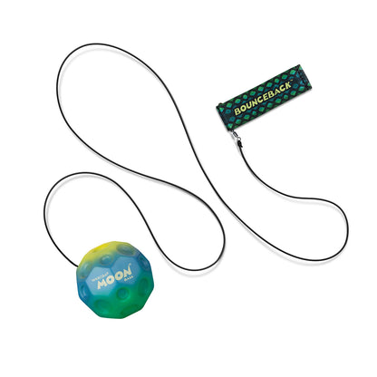 Waboba Gradients BounceBack Moon Ball 2.5” - Green/blue/yellow out of package