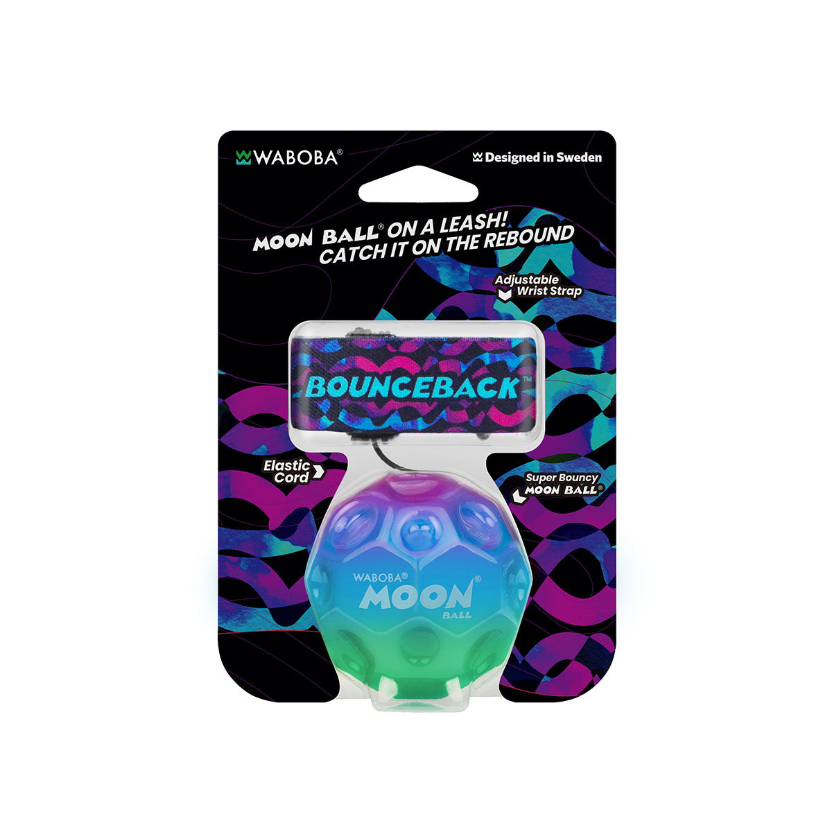 Waboba Gradients BounceBack Moon Ball 2.5” - Purple/blue/green package