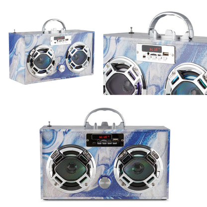 Wireless Express Boombox Couture FM Radio + Bluetooth Boombox Blue Swirl