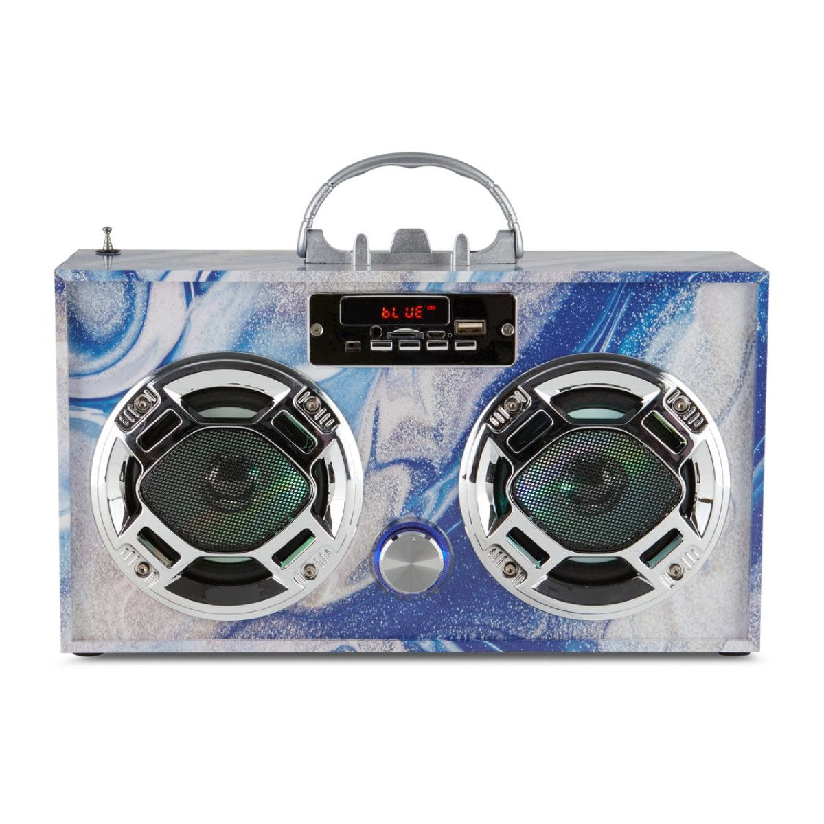 Wireless Express Boombox Couture FM Radio + Bluetooth Boombox Blue Swirl