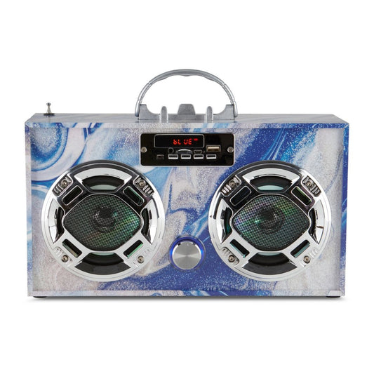 Wireless Express Boombox Couture FM Radio + Bluetooth Boombox Blue Swirl
