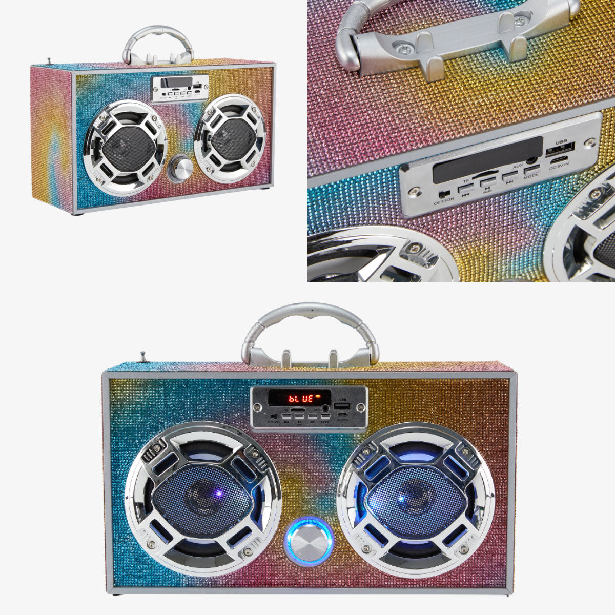 Boombox Couture FM Radio + Bluetooth Boombox Swirl Bling