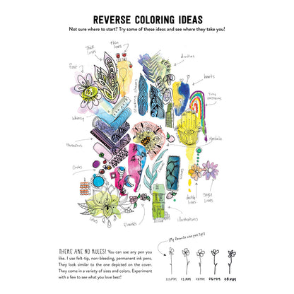 Coloring ideas from The Reverse Coloring Book Mindful Journeys by Kendra Norton