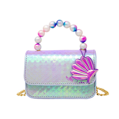 Purple Tiny Treasures Pearl Handle Shiny Mermaid Scale Seashell Handbag