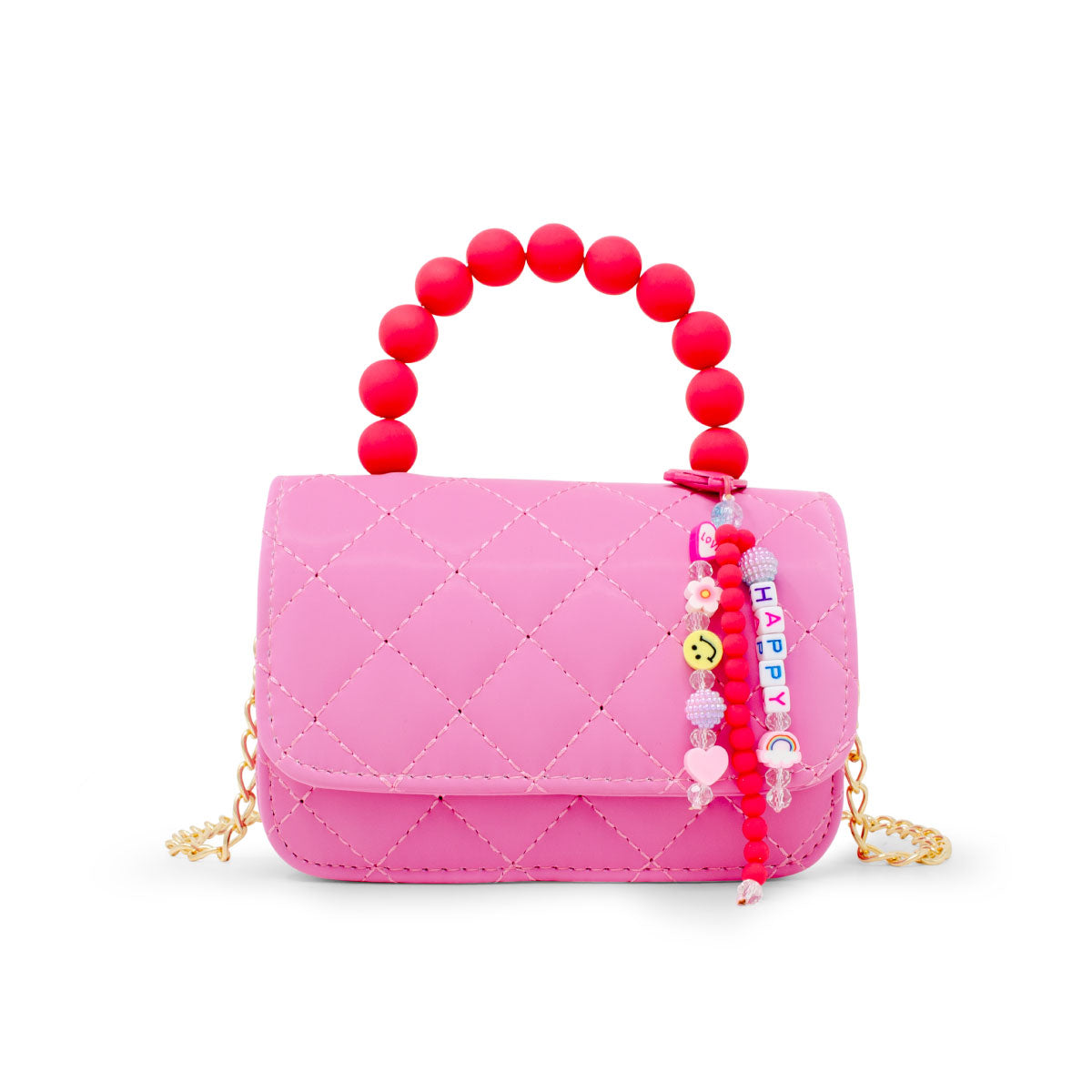 Hot Pink Tiny Treasures Pearl Handle Message Charm Quilted Handbag