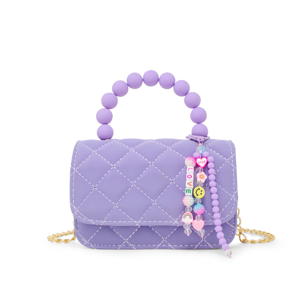 Purple Tiny Treasures Pearl Handle Message Charm Quilted Handbag