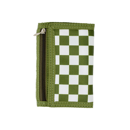 Olive Green Kid’s Checkered Tri-Fold Wallet