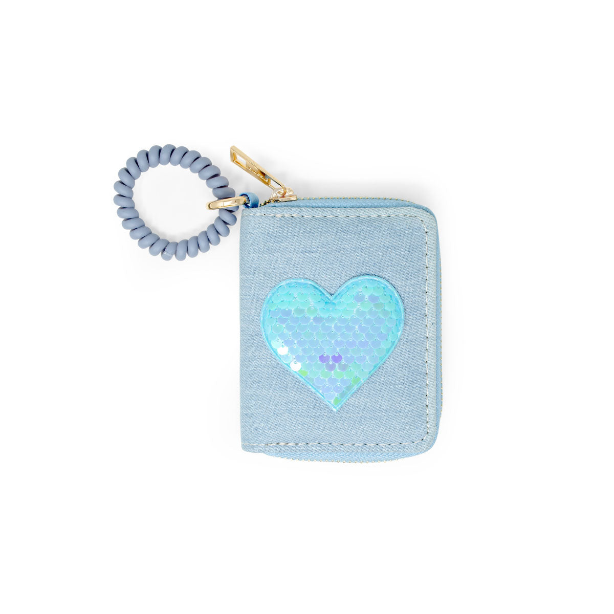 Blue Tiny Treasures Sequin Heart Spiral Strap Wallet