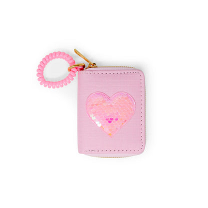 Light Pink Tiny Treasures Sequin Heart Spiral Strap Wallet