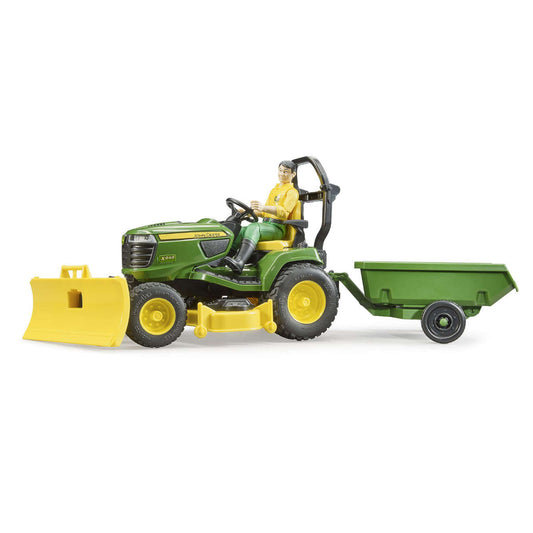 Bruder John Deere Lawn Tractor with Trailer and Figurine