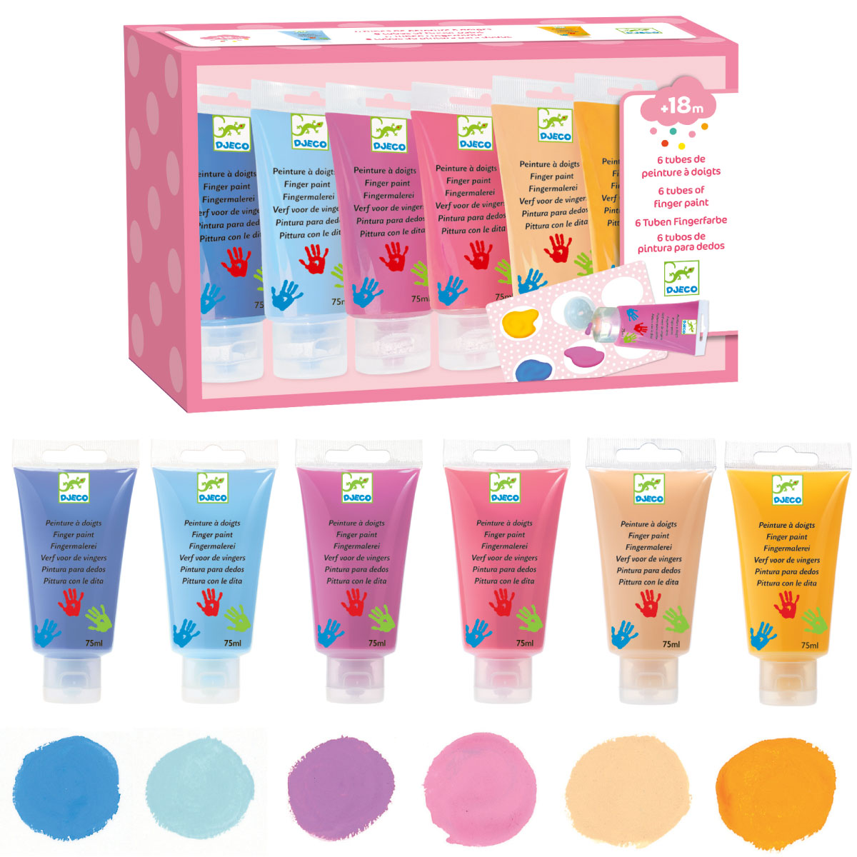 Djeco 6 Tubes of Finger Paint - Sweet Pastels