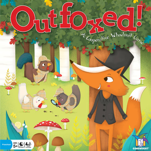 Front of the box - Gameright Outfoxed cooperative deduction mystery game 