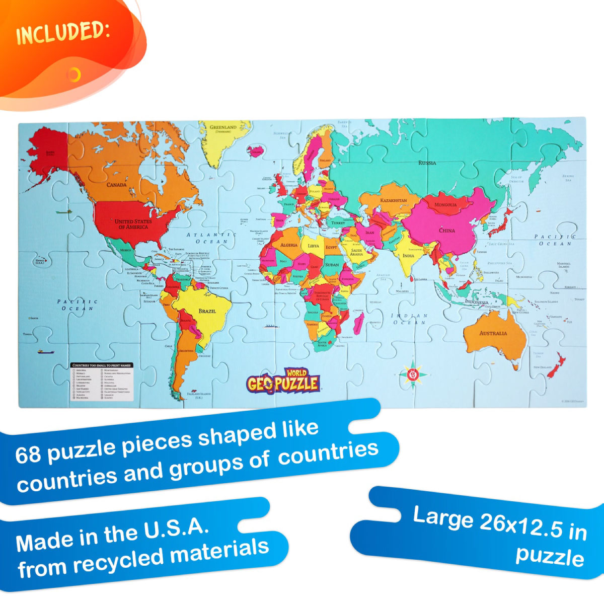 Geo Toys GeoPuzzle World Floor Puzzle - 68 Pieces