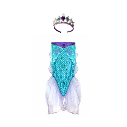 Lilac and Blue Mermaid Glimmer Skirt with Headband from Great Pretenders