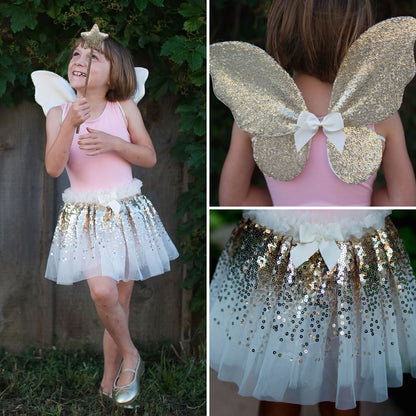 Gracious Gold Sequins Skirt, Wings, and Wand Set from Great Pretenders