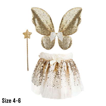 Gracious Gold Sequins Skirt, Wings, and Wand Set from Great Pretenders