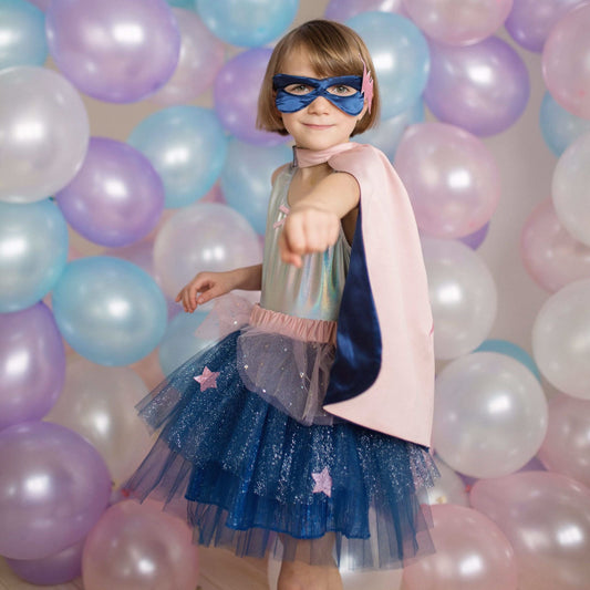 Super Duper Tutu with Cape & Mask - Navy/Pink from Great Pretenders