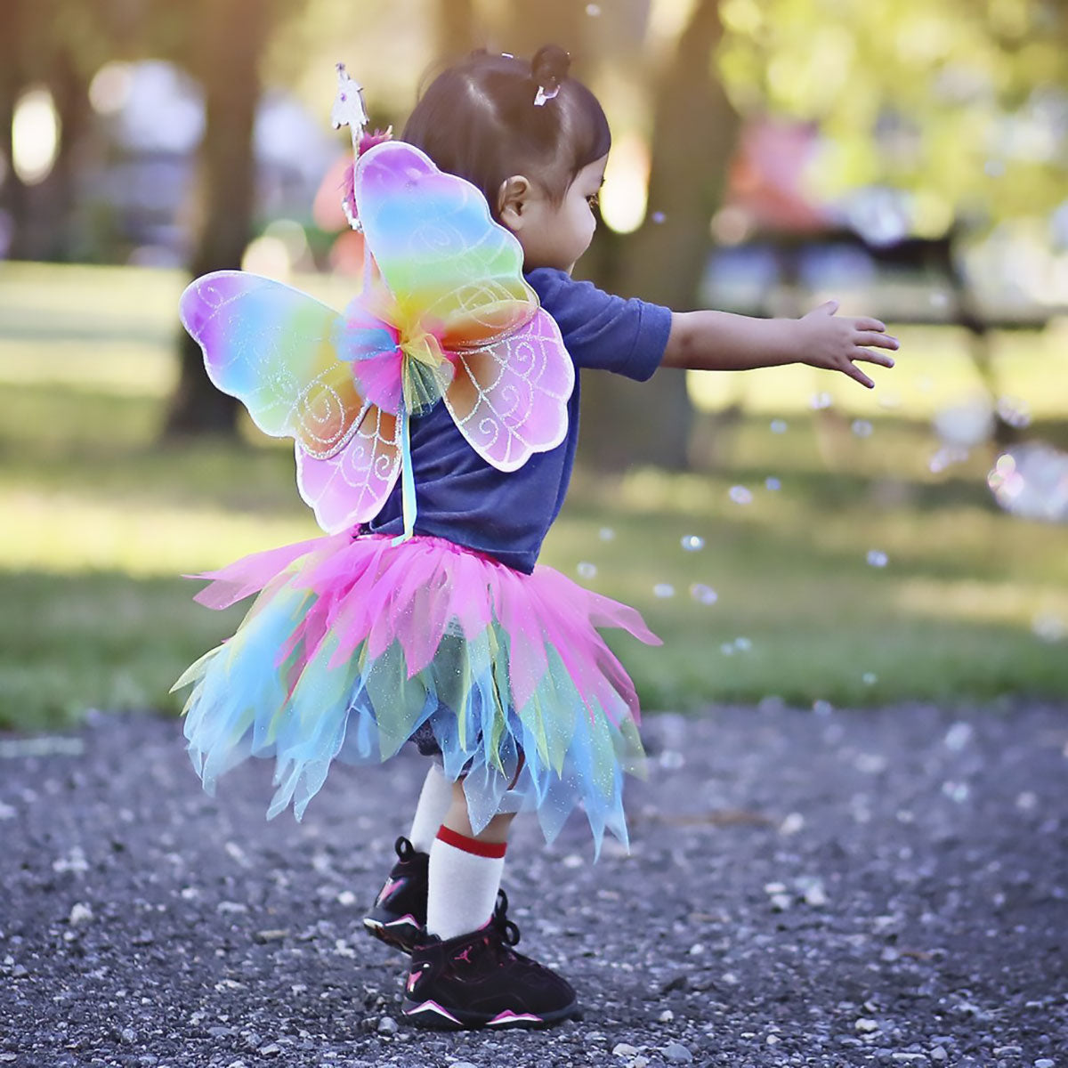 Neon Rainbow Tutu, Wings, & Wand from Great Pretenders