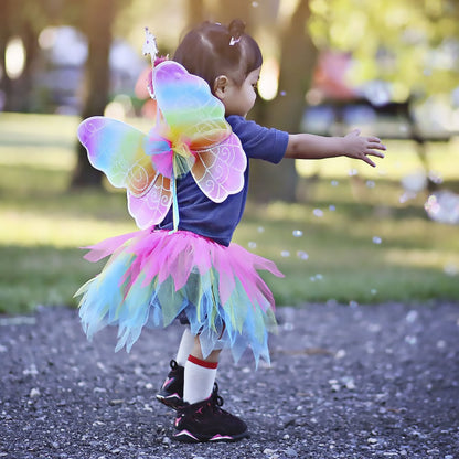 Neon Rainbow Tutu, Wings, & Wand from Great Pretenders