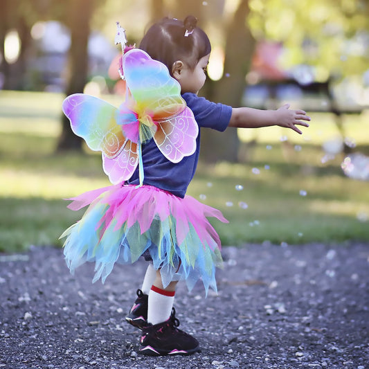Neon Rainbow Tutu, Wings, & Wand from Great Pretenders